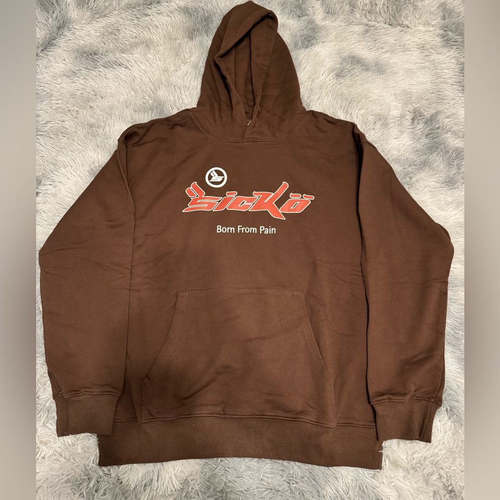Sicko Born From Pain Brown Hoodie Menâs Size Large